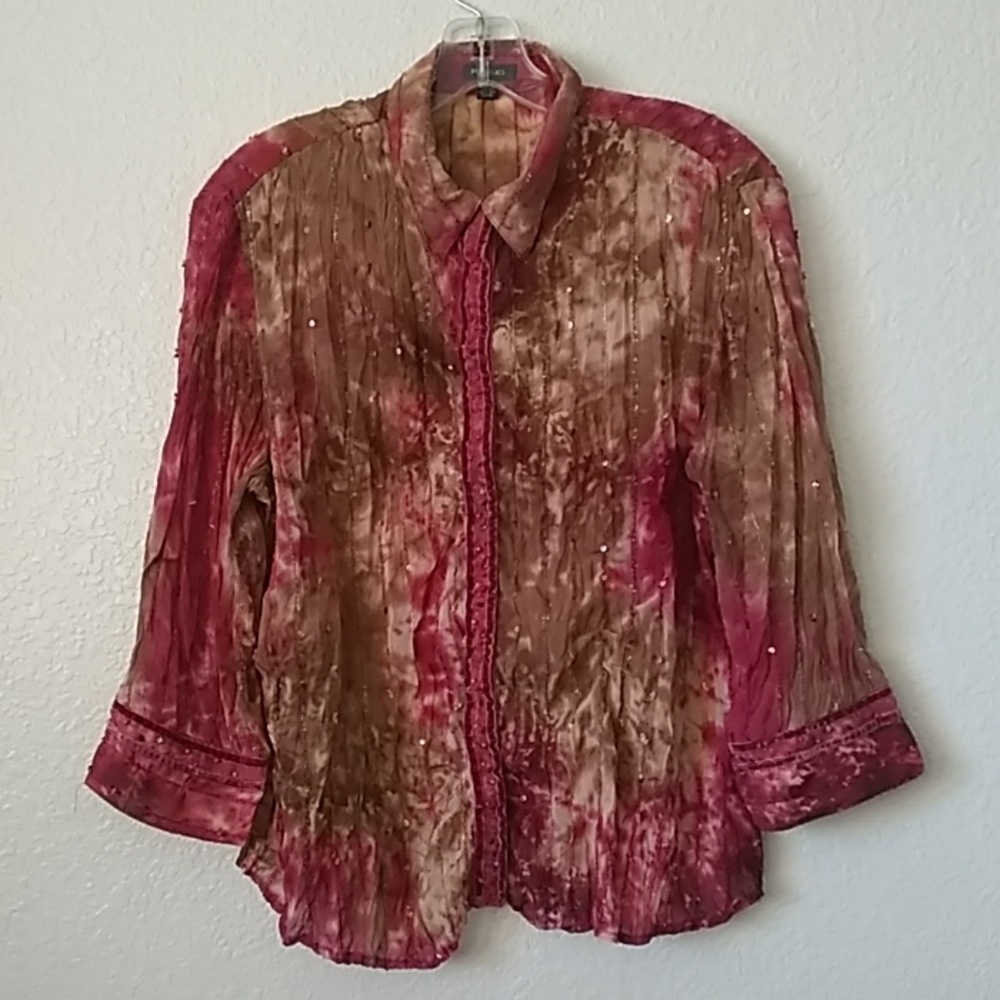 FINAL MARKDOWN LADIES' Piano Festive-Looking LS Sheer Blouse lrg